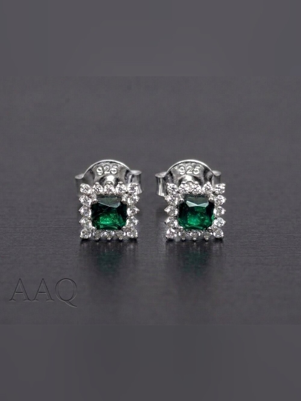 7mm Green Nano Emerald Square Halo Studs 18K Gold Vermeil 925 Silver | AAQuatif - Picture 6 of 9